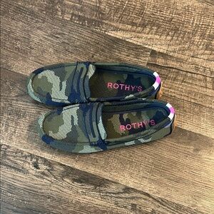 Rothy's Blue and Green Camouflage Loafers